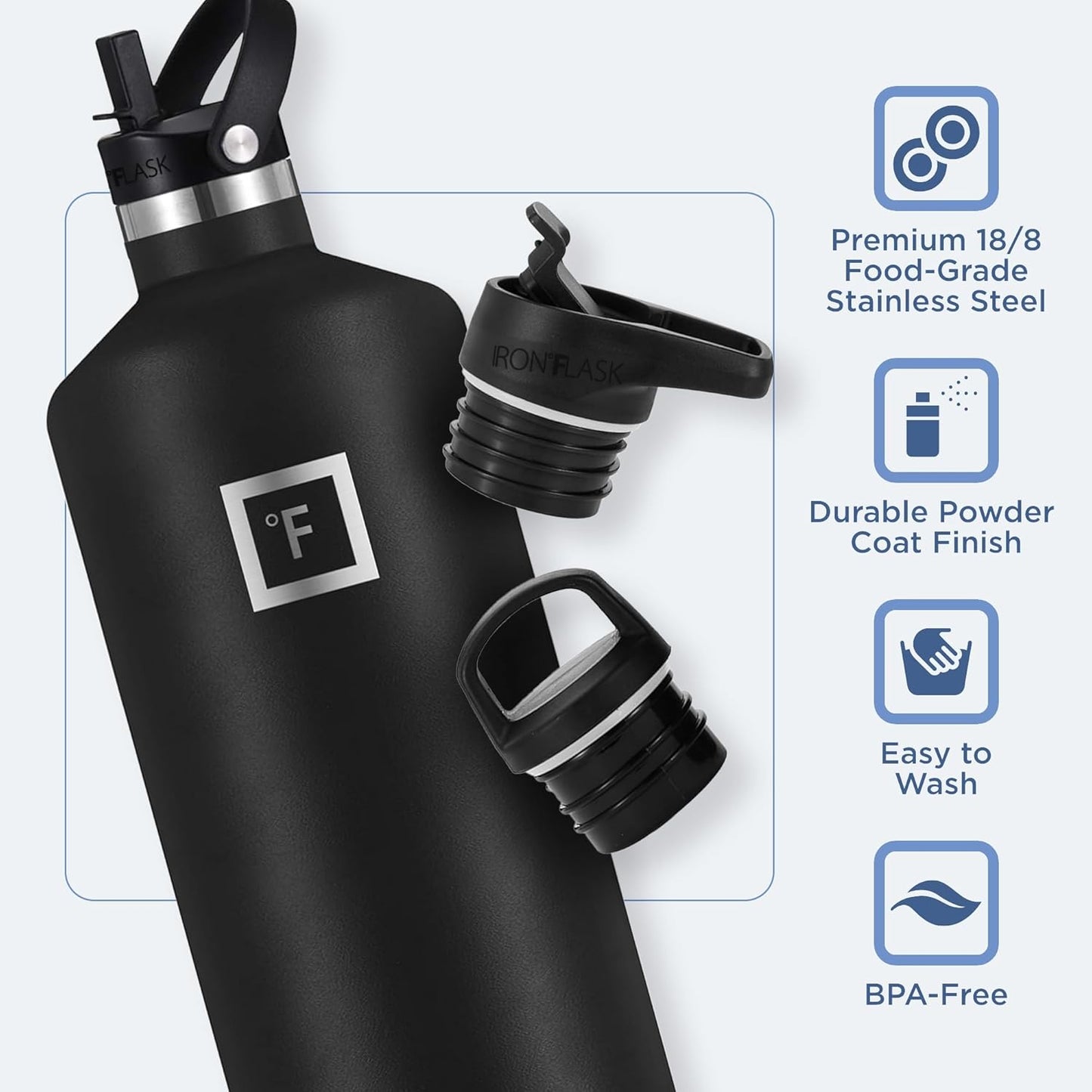 IRON °FLASK Camping & Hiking Hydration Canteens - 3 Lids (Narrow Straw Lid) Leak Proof Vacuum Insulated Stainless Steel - Hot & Cold Double Walled Sports Water Bottle - Dark Rainbow, 64 Oz