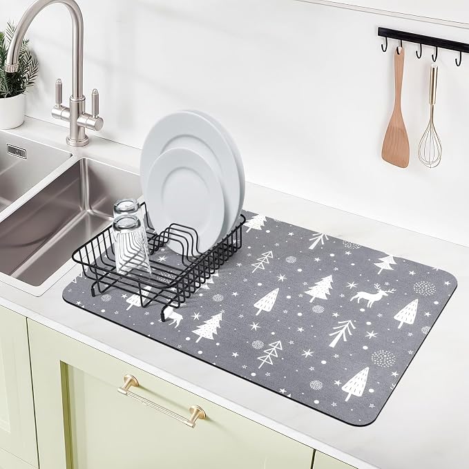 Christmas Dish Drying Mat, Super Absorbent Coffee Mats Fits Under Coffee Maker - Image 4