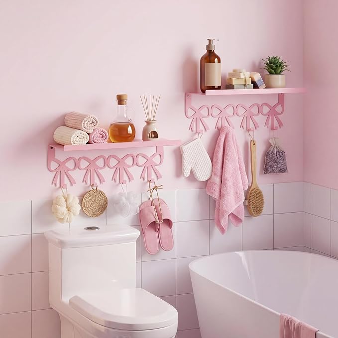 2 Pcs Pink Bow Coffee Mug Rack Pink Coffee Bar Accessories Wall Mounted - Image 6