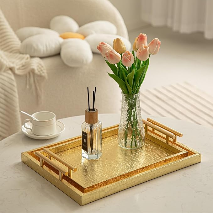 Modern Elegant Large Wood Serving Tray, Home Decorative Rectangle Ottoman Decor - Image 5