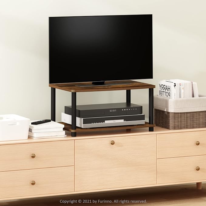 Furinno TURN-N-TUBE TV Riser Stand, 2-Tier Small Elevated No Tools TV Stand - Image 3