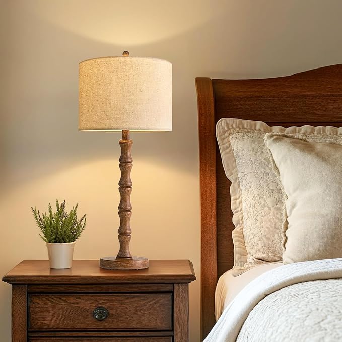ILLMTW Wood Table Lamp Set of 2, Vintage Buffet Lamps Mid Century Bedside Lamp - Image 8