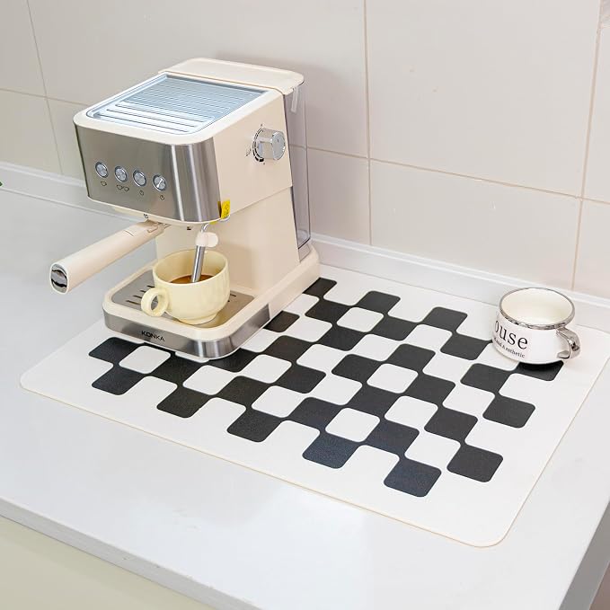 Checkered Drying Mat 24''x16'' Absorbent Pet Feeding Pad Large Coffee Bar - Image 2