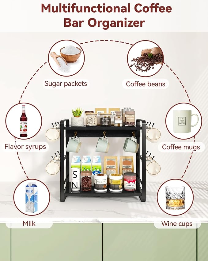 IBUYKE Coffee Bar Station Countertop Organizer, 2 Tier Kitchen Mug Cup Holder - Image 6