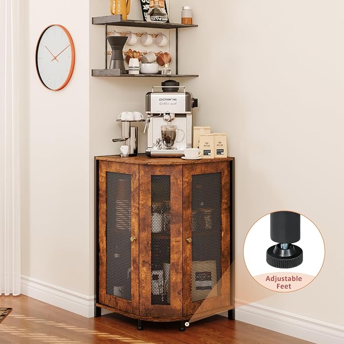 keomaisyto Coffee Bar Cabinet, 3-Tier Corner Coffee Cabinet - Image 7