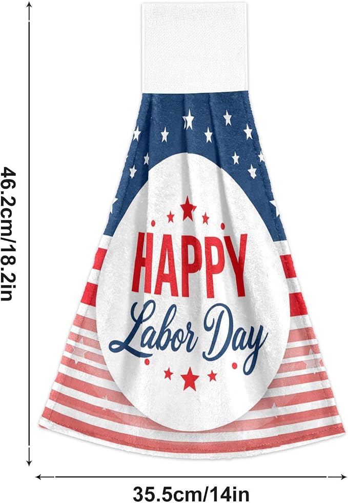 Happy Labor Day Kitchen Hanging Towel 12 x 17 Inch USA Stars Flag Bath Hand Tie - Image 5