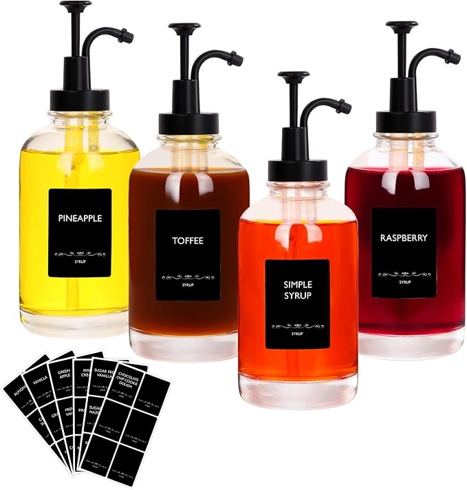 ​16.9oz Coffee Syrup Dispenser 4Pack- Glass Syrup Dispenser Kit by AuroTrendsDirect