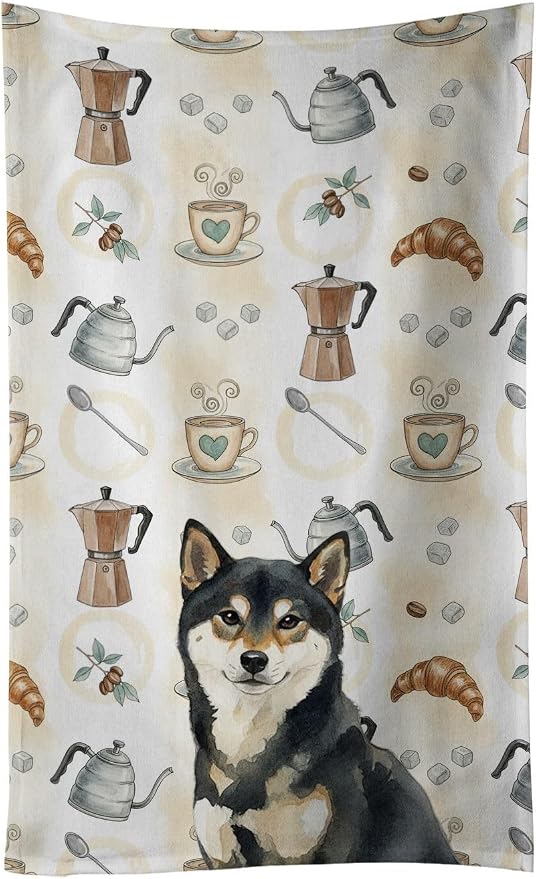 Caroline's Treasures Black and Tan Shiba Inu Coffee Bar Kitchen Towel Velour by CarolinesTreasures
