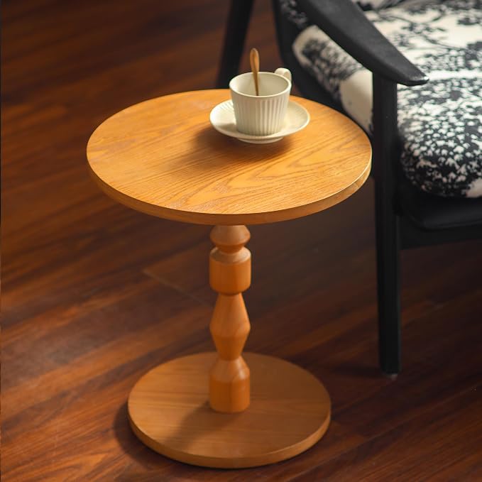 Small Round Side Table in Light Oak, Mid-Century Modern End Table by Noeko