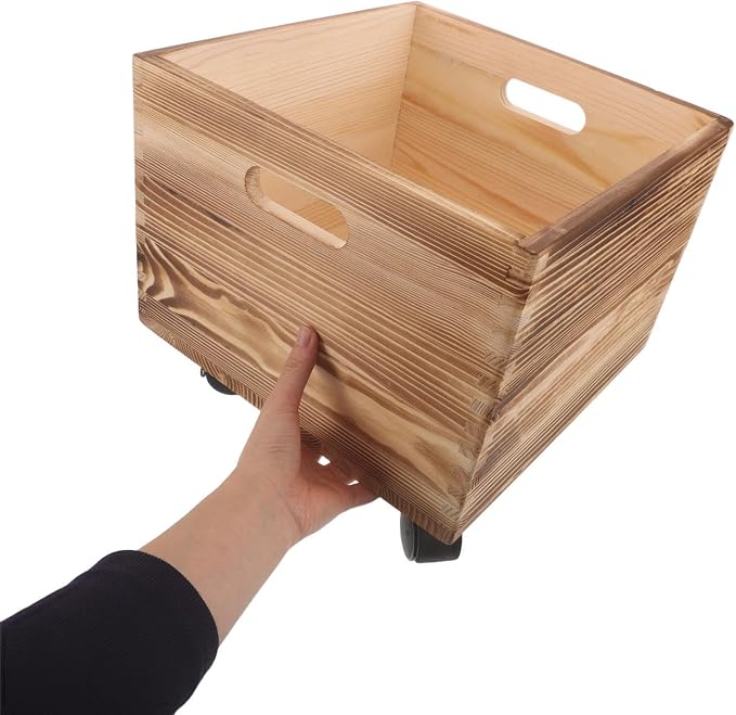 Unfinished Wood Crate: Rolling Crate On Wheels, Office Storage Cube Record - Image 6