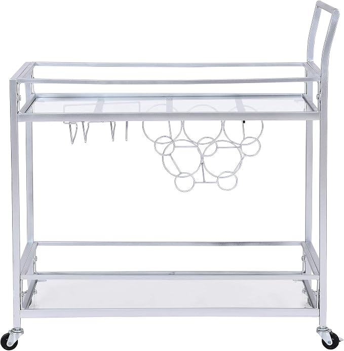 FirsTime & Co. Silver Delilah Bar Cart, 2 Tier Mobile Mini Bar, Kitchen Serving - Image 2