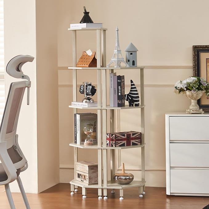 YUFAM 4-Tier Corner Shelf with Sturdy 5-Leg Base, Wooden Corner Bookshelf - Image 7