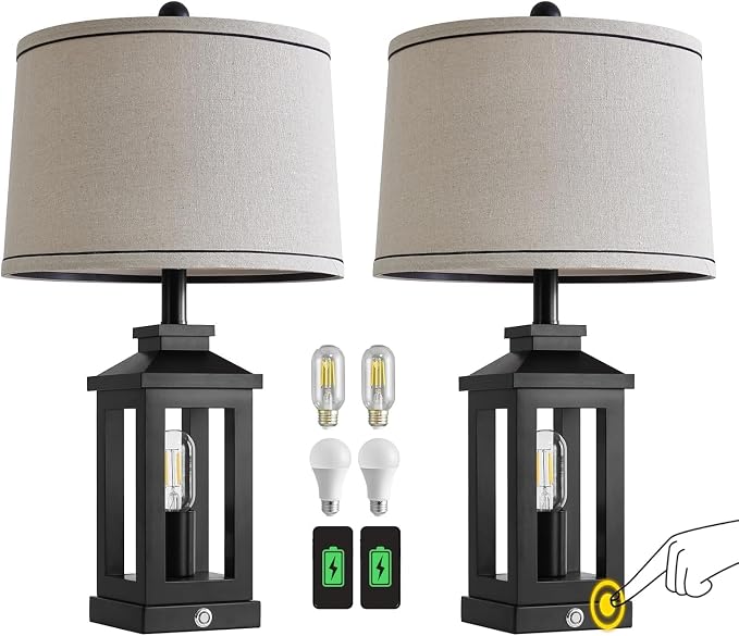 G-SAFAVA 23.75" Retro Farmhouse Black Table Lamp - Image 9