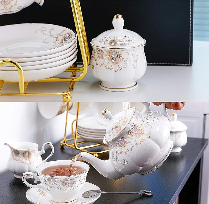 CHENP.HMC Tea Set 22-Piece Porcelain Ceramic Coffee Tea Gift Sets Cups Saucer - Image 4