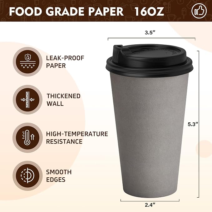 YEEHAW 16 oz Coffee Cups with Lids 100 Pack, To Go Cup with Lid - Image 2