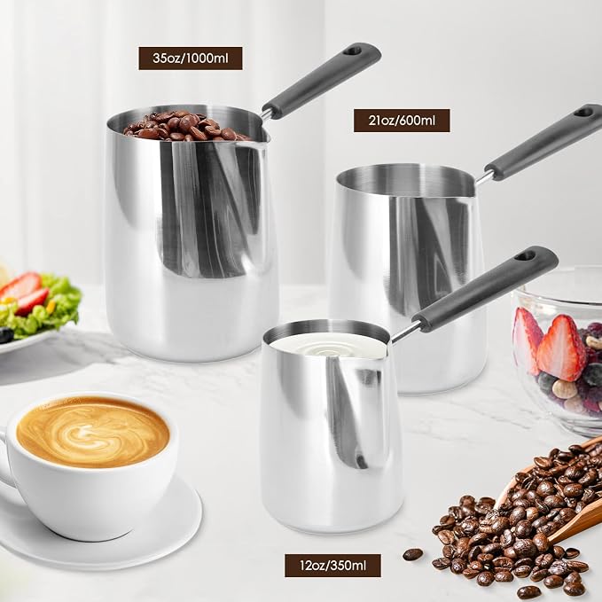 Classics Turkish Coffee Pot, 21oz/600ml Stainless Steel Milk Frothing Jug Long - Image 3