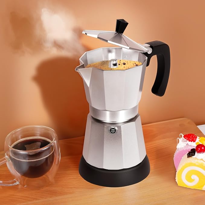 Silver Aluminum Electric Moka Pot, 3 or 6 Cups Espresso Maker - Image 6