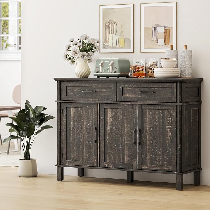48 Inches Buffet Cabinet with Storage, Farmhouse Sideboard Buffet w/2 Drawers - Image 3