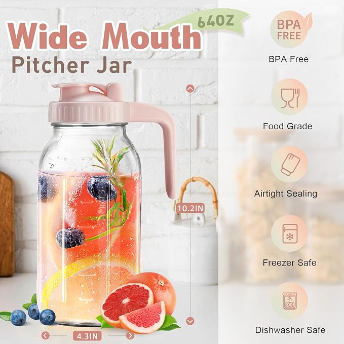 Mason Jar with Pour Spout Lid V-shaped, 2 Quart Iced Tea Pitcher Double Leak - Image 2