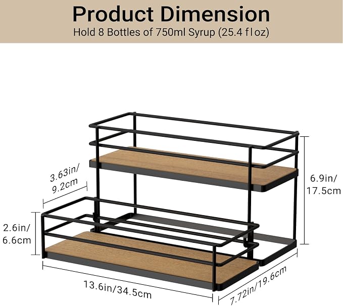THYGIFTREE Coffee Syrup Rack Organizer 8 Bottle Syrup Holder Stand 2-Tier Syrup - Image 3