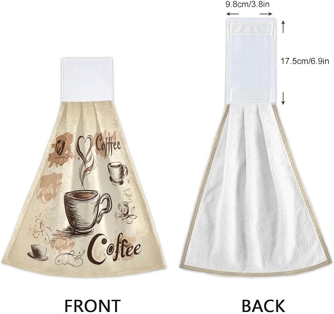 Coffee Bean Cups Kitchen Hanging Towel 12 x 17 In Cafe Theme Hearts Face Hand - Image 3