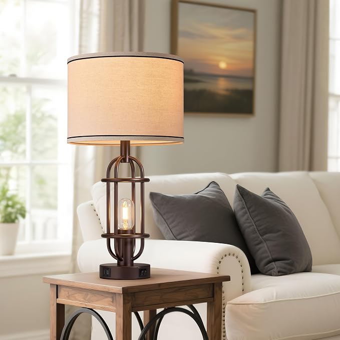 Reaketon Living Room Lamps Set of 2, 22.3" Farmhouse Table Lamp - Image 5