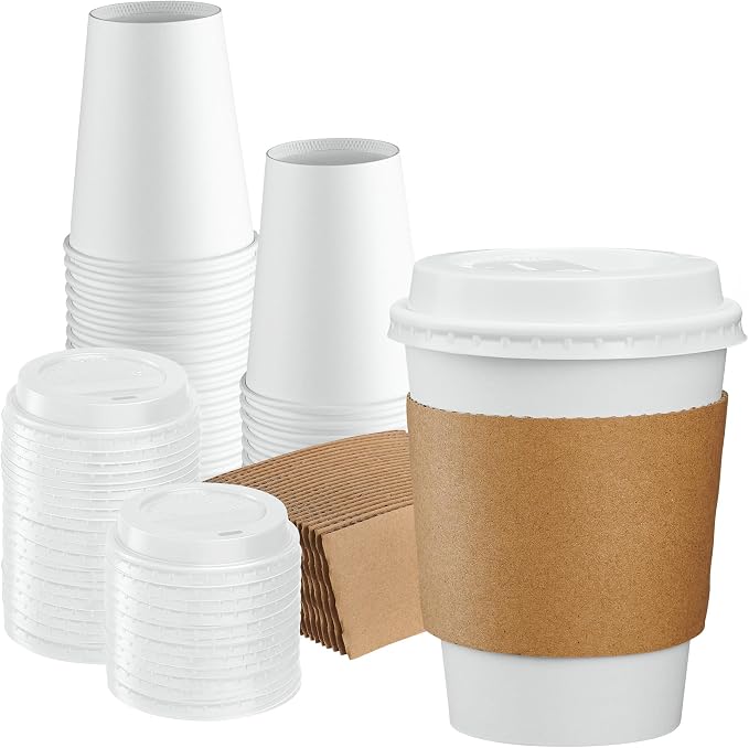 GUSTO [50 Sets - 12 oz. Disposable White Coffee Cups - To Go Paper Hot Cups by GUSTO