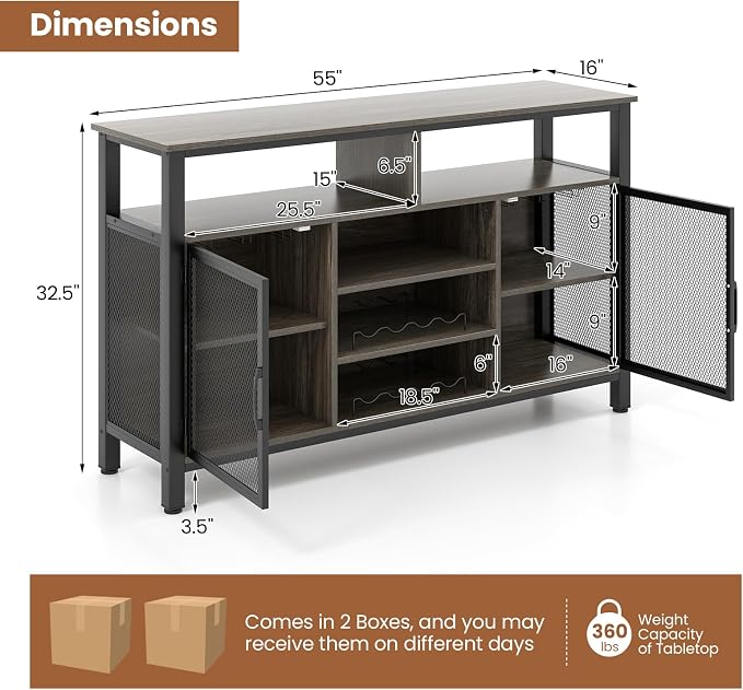 Giantex Coffee Bar Cabinet for Liquor and Glasses, 6 Rows of Wine Glass Holders - Image 3