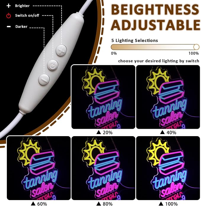 Tanning Salon Neon Sign for Wall Decor, USB Dimmable Beauty Neon Lights for - Image 3