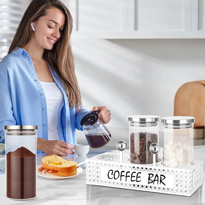 Glass Coffee Containers with Shelf 3x 47oz Coffee Station Organizer Glass - Image 5