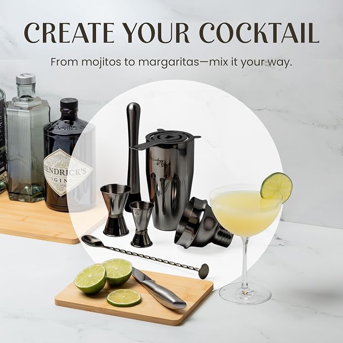 Mixology & Craft Rustic Cocktail Shaker Set – Includes Wood Stand, Complete - Image 3