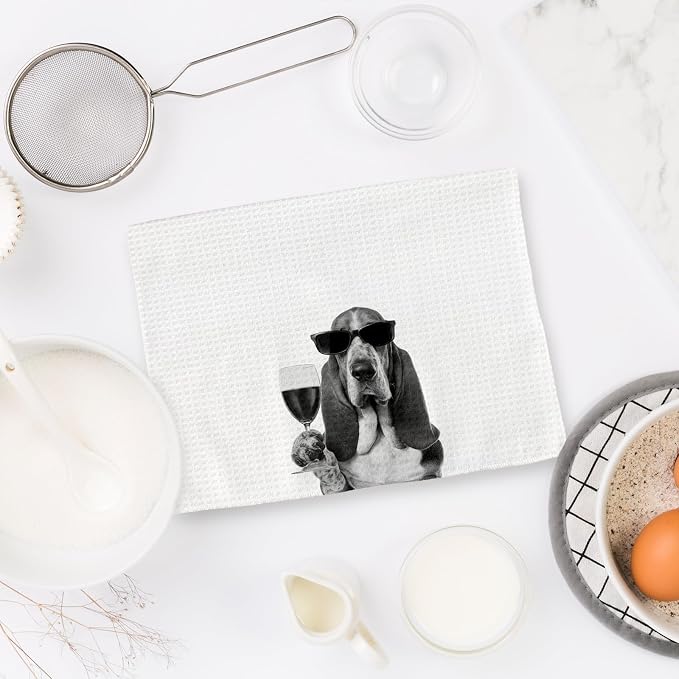 Gifts for Basset Hound Dog Wine Lovers Kitchen Towels Set of 2, Basset Hound - Image 6