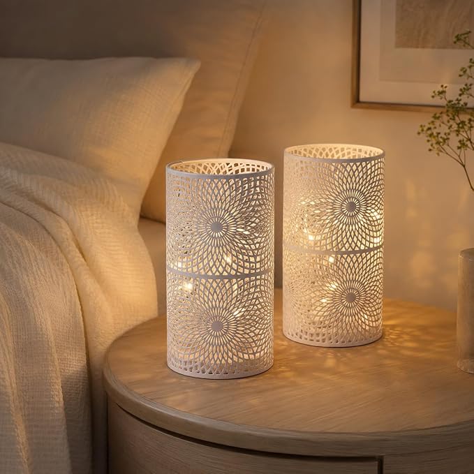 JHY DESIGN Set of 2 White Table Metal lamp Battery Powered Cordless Accent Light - Image 7