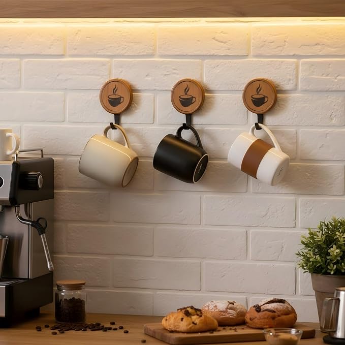 3PCS Bamboo Wall Mounted Coffee Mug Holder， - Image 4
