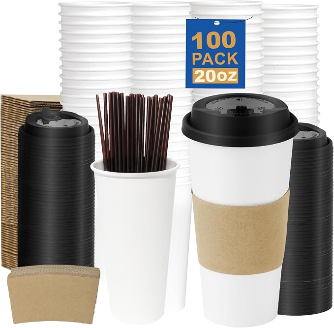 20 oz 100 Pack Coffee Cups by COOLCAP