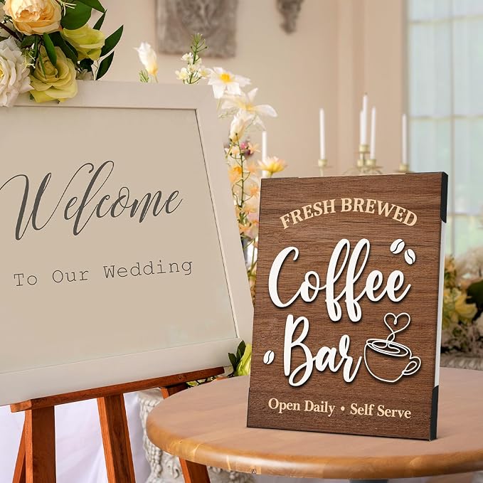 Coffee Bar Sign Decor, Fresh Brewed Coffee Wooden Signs - Image 6