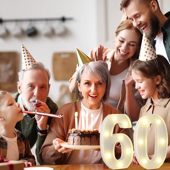 LED 60 Marquee Number Light Up Letter, Happy 60th Birthday Decorations - Image 3