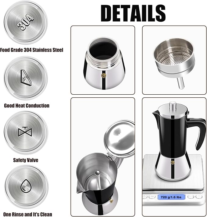 6 Cup Thickened 304 Stainless Steel Moka Pot Stovetop Espresso Maker Cafeteras - Image 7
