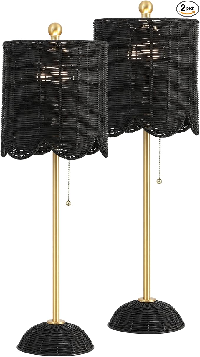 JONATHAN Y 27.5" Black/Brass Gold Coastal Buffet Table Lamp Set of 2 by JONATHANY