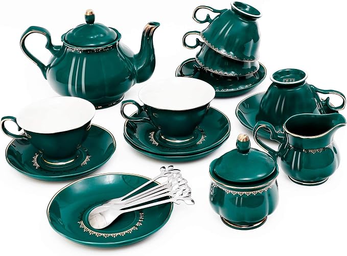 CHENP.HMC Tea Set 22-Piece Porcelain Ceramic Coffee Tea Sets Cups Saucer Service - Image 8