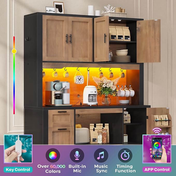 Itaar 71" Pantry Cabinet with Charging Station and LED Light, Kitchen Pantry - Image 8