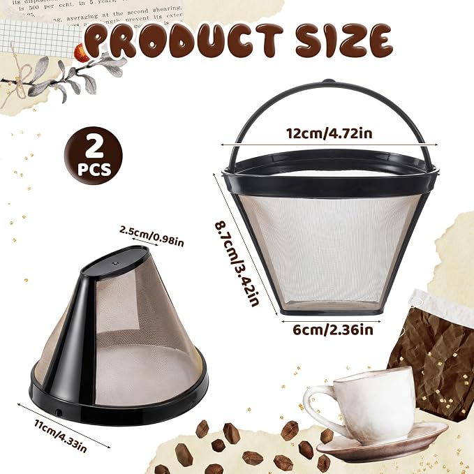 JJUNW 2 Pcs Reusable Coffee Filters, Coffee Filter Replacement Coffees Maker - Image 2