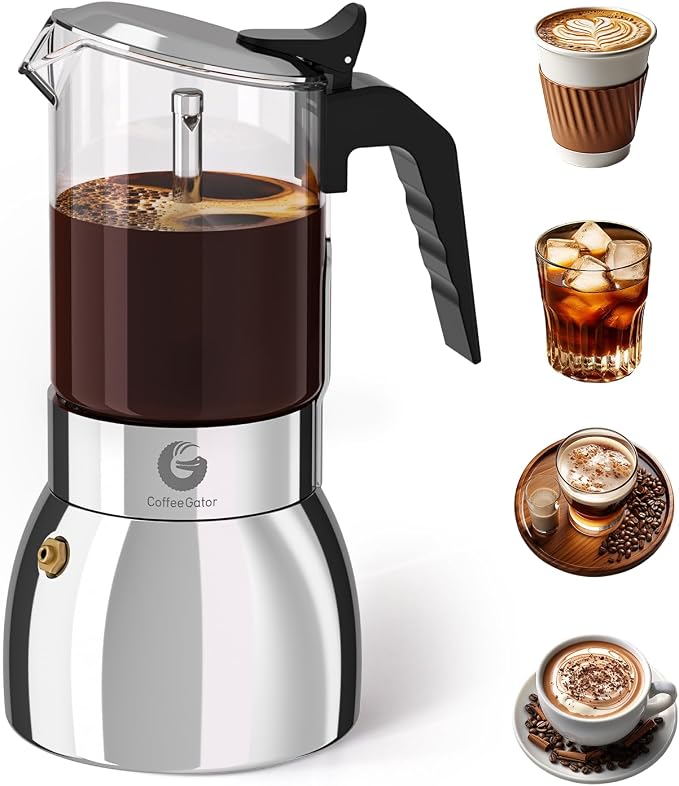 Coffee Gator 9 Cup Moka Pot, 15oz Stovetop Espresso Maker by CoffeeGator