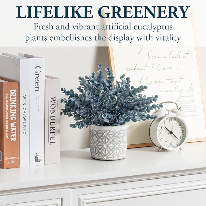 MyGift Artificial Eucalyptus Plant in Modern Gray Concrete Pots - Image 3