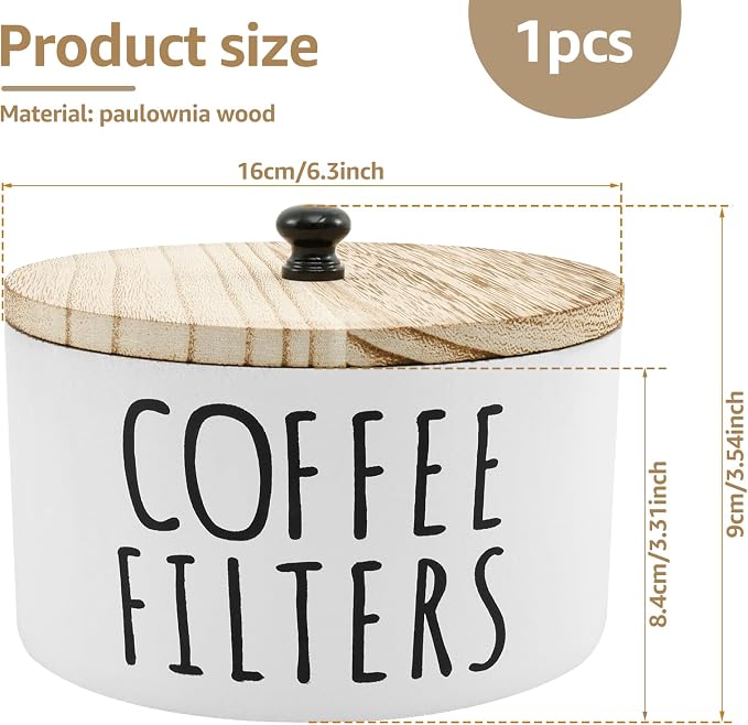Coffee Filter Holder with Bamboo Lid, Large Capacity Wood Coffee Filter Storage - Image 7