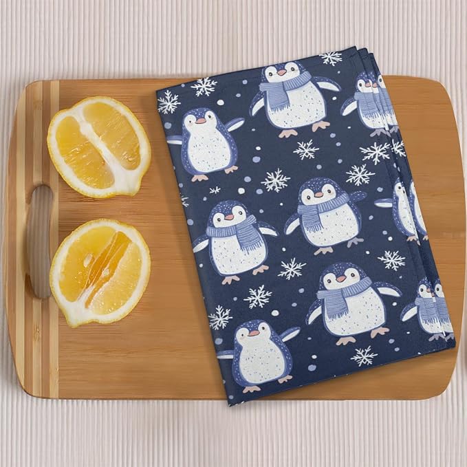 Winter Penguins Kitchen Towels Set of 2 Xmas Snowflakes Dish Towels Bar - Image 6
