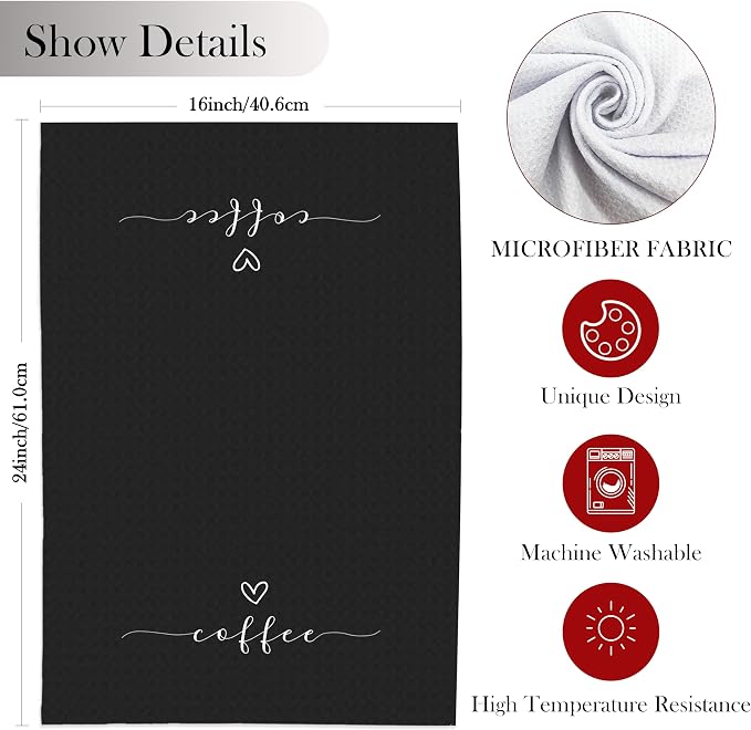Black Coffee Kitchen Towels, Coffee Lovers Gifts, 16x24 Inch - Image 7