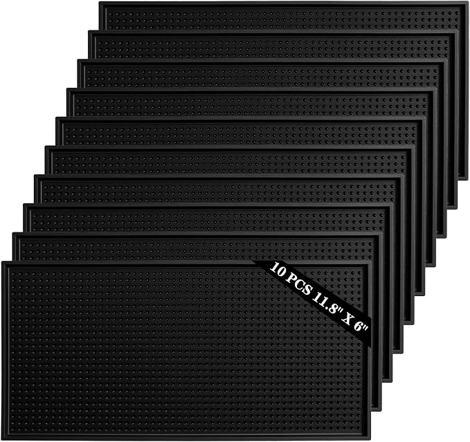 10 Pcs Black Bar Mats, 11.8" x 6" Non-Slip Glass Drying Mat, Cocktail Mat by MAQUITA