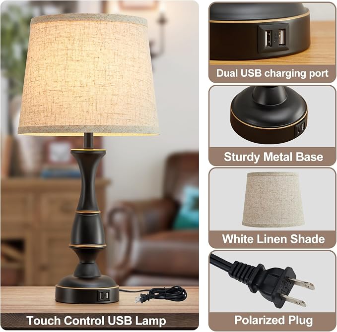 Luvkczc Touch Table Lamps Set of 2, Dimmable Nightstand Lamps - Image 4
