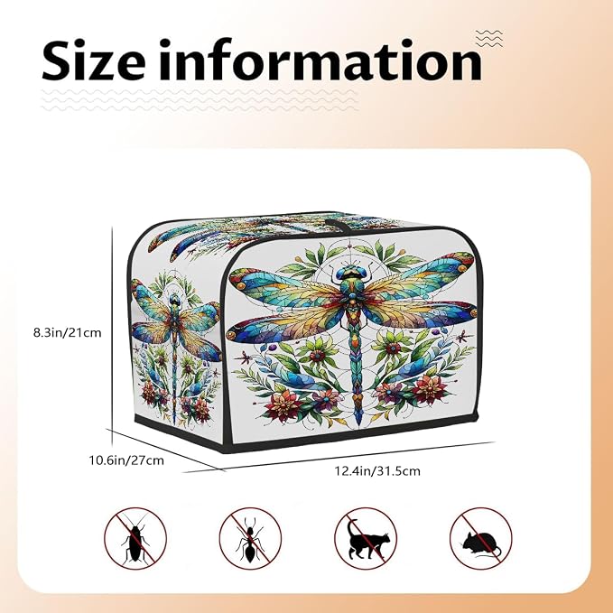 Animal Dragonfly Flower Toaster Cover 4 Slice Wide Slot Washable Appliance - Image 5